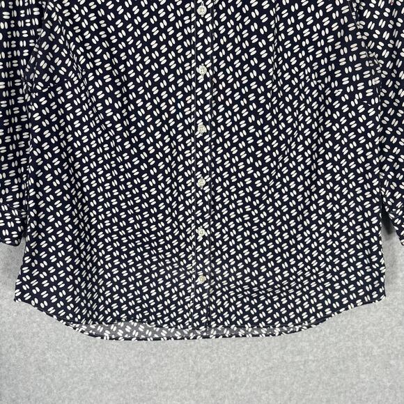 Lands End Shirt 10 Navy White Button Cotton‎ Stretch Sailor Career Office Casual - Picture 3 of 12